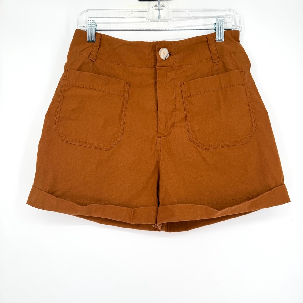 Anthropologie Megan Cargo Utility Shorts Brown High Rise Linen Blend Pockets 29 - Picture 2 of 14